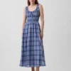 Vestito lungo in voile a quadri con vita smockata