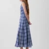 Vestito lungo in voile a quadri con vita smockata