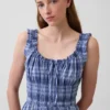 Vestito lungo in voile a quadri con vita smockata