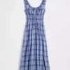 Vestito lungo in voile a quadri con vita smockata