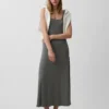 Vestito lungo moderno a scollo quadrato a costine