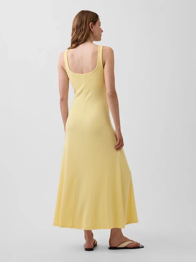 Vestito lungo moderno a scollo quadrato a costine