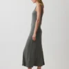 Vestito lungo moderno a scollo quadrato a costine