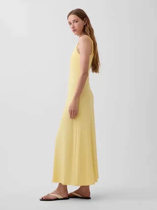 Vestito lungo moderno a scollo quadrato a costine