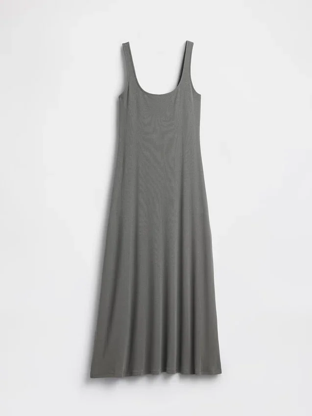 Vestito lungo moderno a scollo quadrato a costine