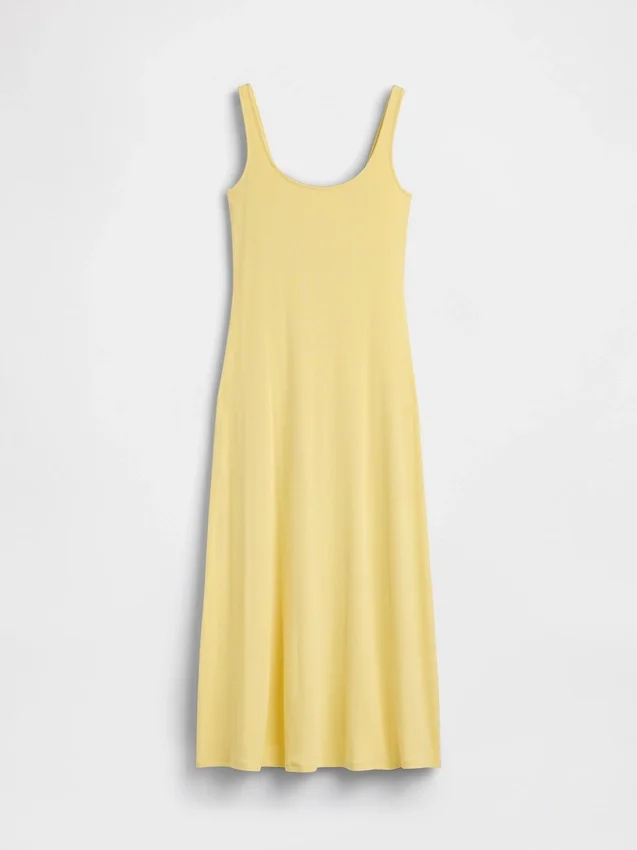 Vestito lungo moderno a scollo quadrato a costine