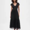 Vestito lungo moderno con volant in tessuto misto