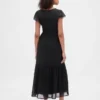 Vestito lungo moderno con volant in tessuto misto