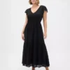 Vestito lungo moderno con volant in tessuto misto