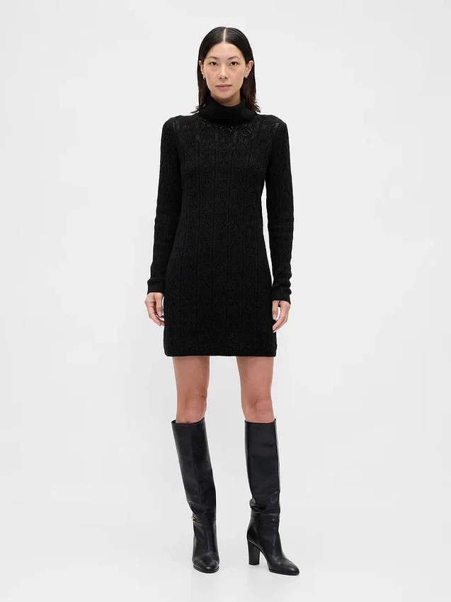 Vestito maglione a collo alto CashSoft Pointelle