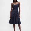 Vestito midi con scollo a V e cuciture