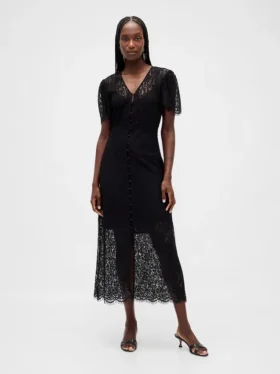 Vestito midi con scollo a V in pizzo
