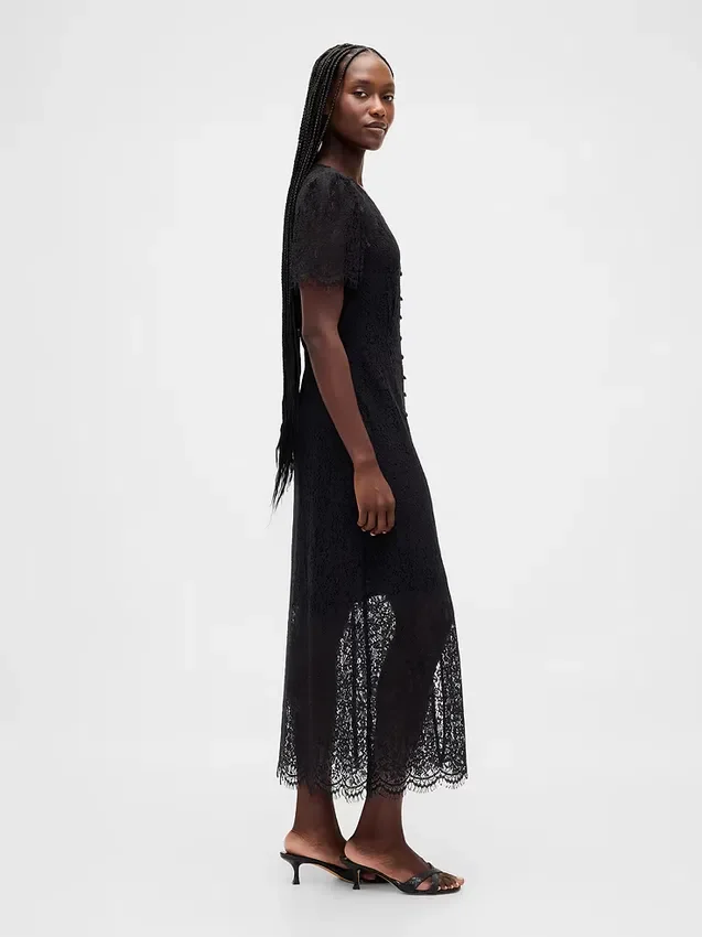Vestito midi con scollo a V in pizzo