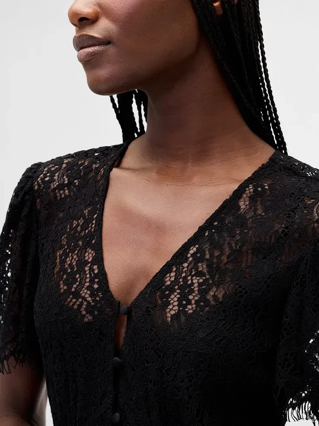 Vestito midi con scollo a V in pizzo