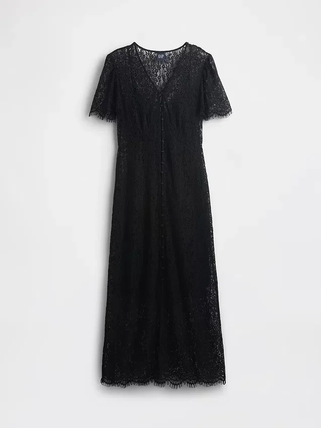 Vestito midi con scollo a V in pizzo