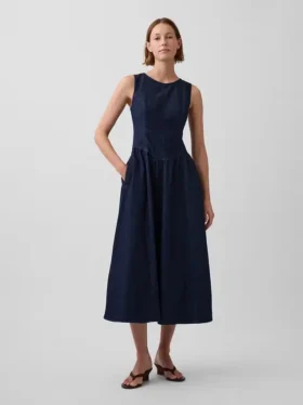 Vestito midi in denim a vita bassa