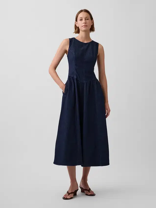 Vestito midi in denim a vita bassa