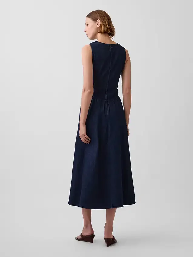 Vestito midi in denim a vita bassa