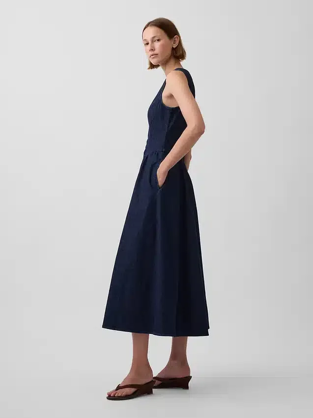 Vestito midi in denim a vita bassa