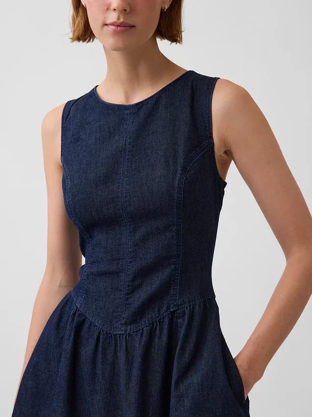 Vestito midi in denim a vita bassa