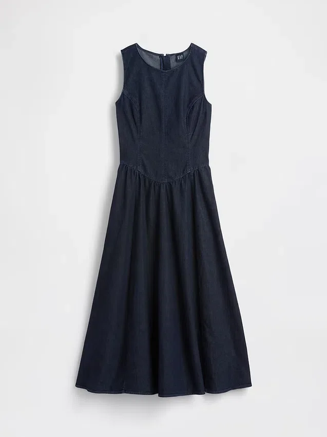Vestito midi in denim a vita bassa