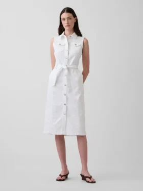 Vestito midi in denim con cintura da annodare