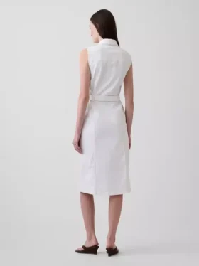 Vestito midi in denim con cintura da annodare