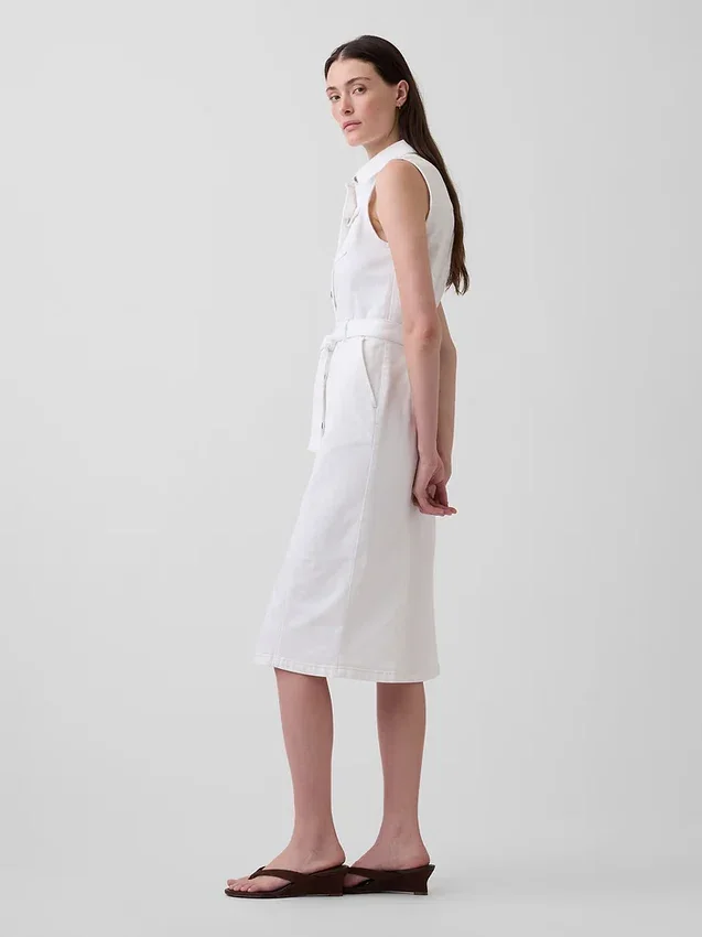 Vestito midi in denim con cintura da annodare