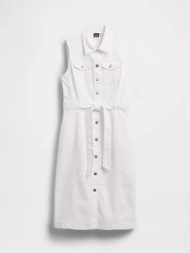 Vestito midi in denim con cintura da annodare