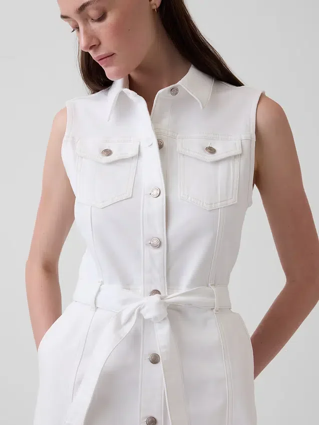 Vestito midi in denim con cintura da annodare