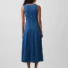 Vestito midi in denim con cuciture e chiusura frontale con cerniera