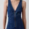 Vestito midi in denim con cuciture e zip frontale