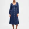 Vestito midi in denim con scollo a cuore