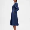 Vestito midi in denim con scollo a cuore