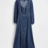 Vestito midi in denim con scollo a cuore