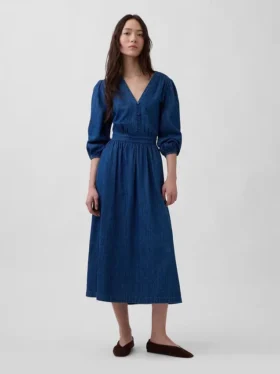 Vestito midi in denim con vita a pezzi