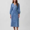 Vestito midi in denim con vita a pezzi