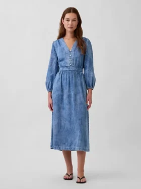 Vestito midi in denim con vita a pezzi