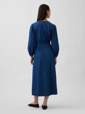 Vestito midi in denim con vita a pezzi
