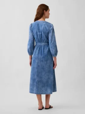 Vestito midi in denim con vita a pezzi