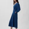 Vestito midi in denim con vita a pezzi
