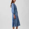 Vestito midi in denim con vita a pezzi