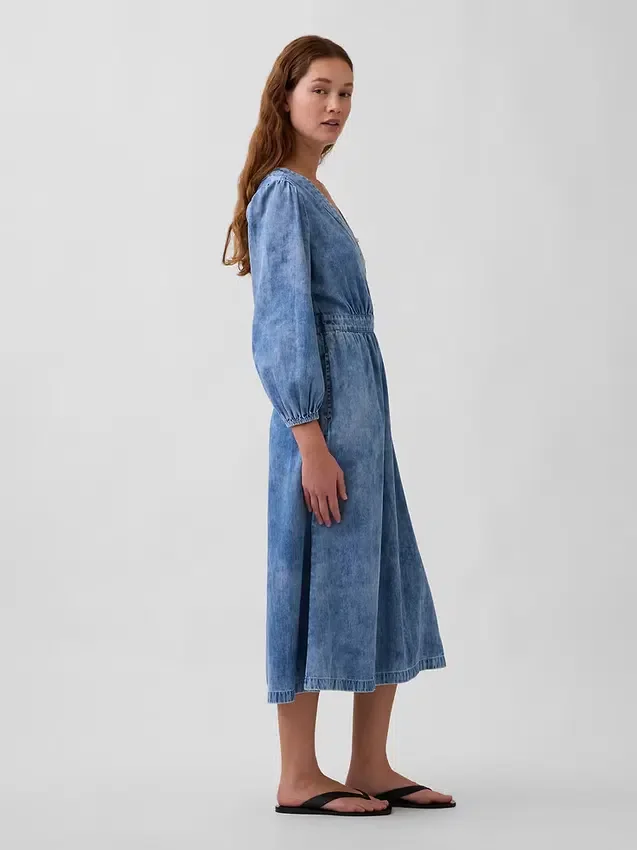 Vestito midi in denim con vita a pezzi