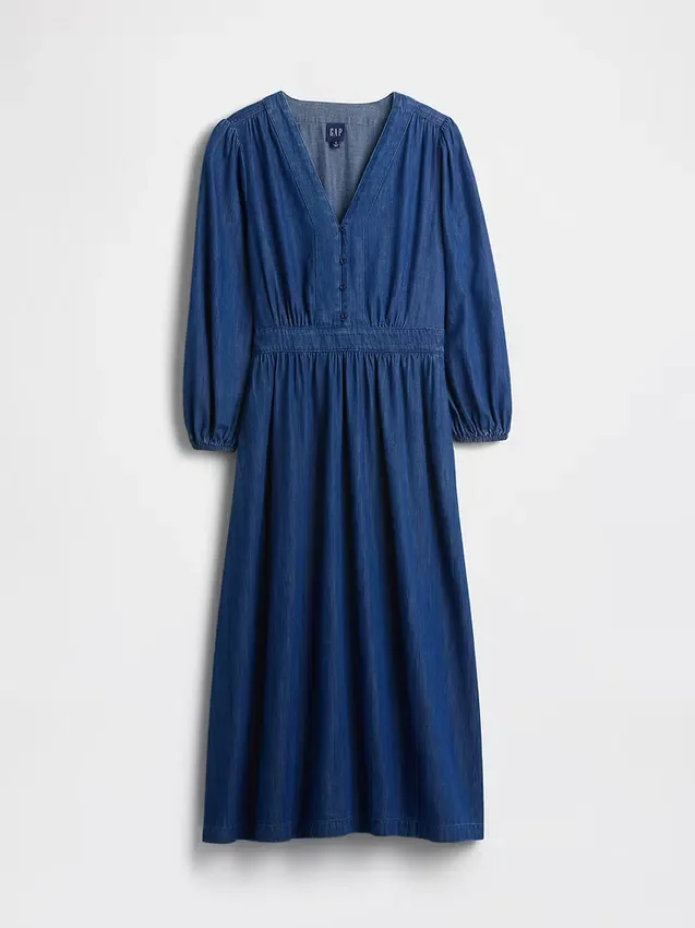 Vestito midi in denim con vita a pezzi