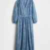 Vestito midi in denim con vita a pezzi