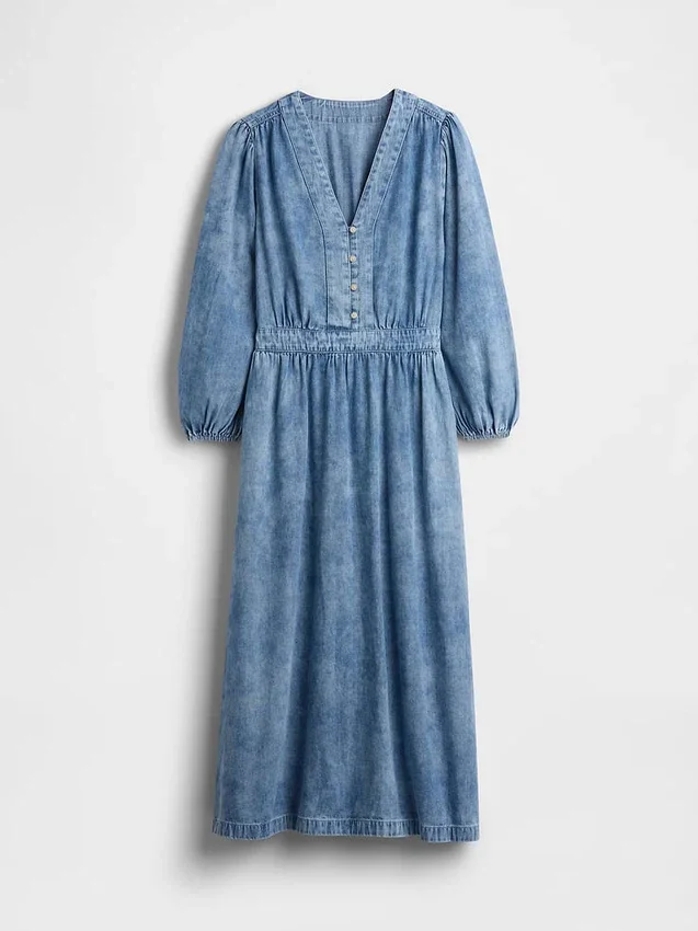 Vestito midi in denim con vita a pezzi