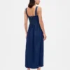 Vestito midi in denim con vita bassa e effetto corsetto