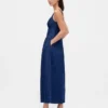 Vestito midi in denim con vita bassa e effetto corsetto