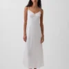 Vestito midi ricamato in misto lino