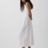 Vestito midi ricamato in misto lino